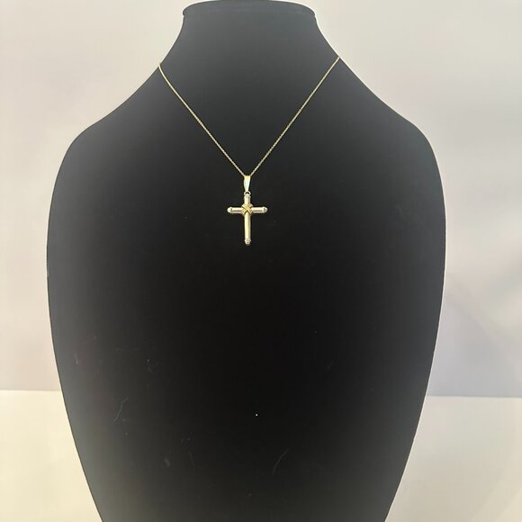 LARGE White and Yellow Gold 14k Cross - Picture 3 of 5